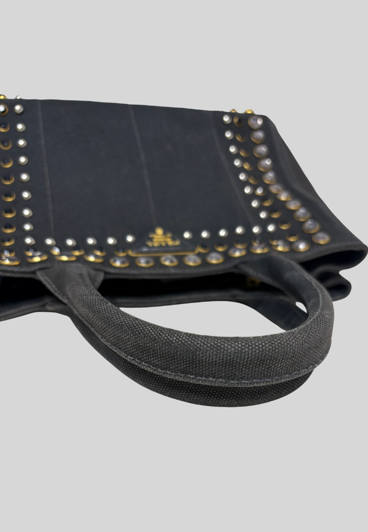Prada Canapa Bejeweled Studded Tote Bag