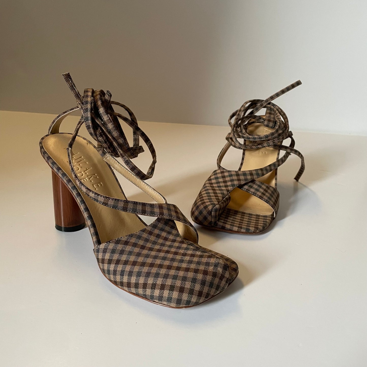 A.W.A.K.E Mode Asymmetric Geraldine Printed Heels