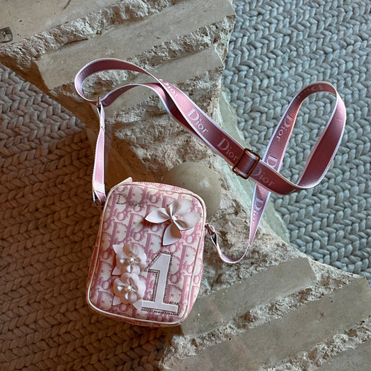 Christian Dior Trotter Pink/White Flower Applique Shoulder Bag