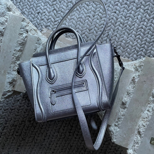 Celine Luggage Nano Shopper Metallic Leather Bag
