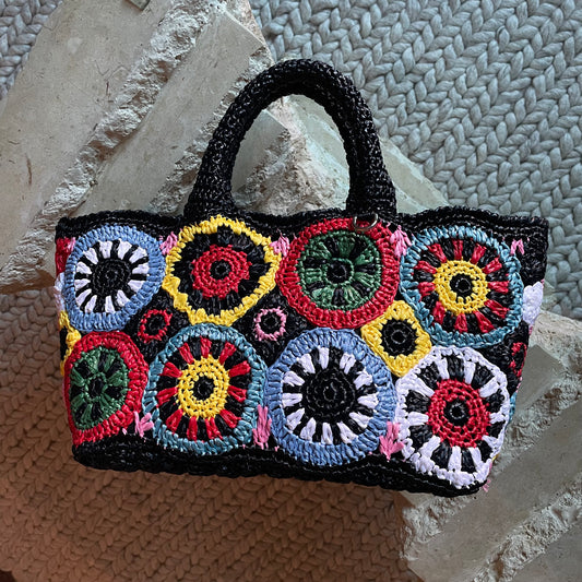 Prada Rafia Circle Nero Colour Canapa Tote