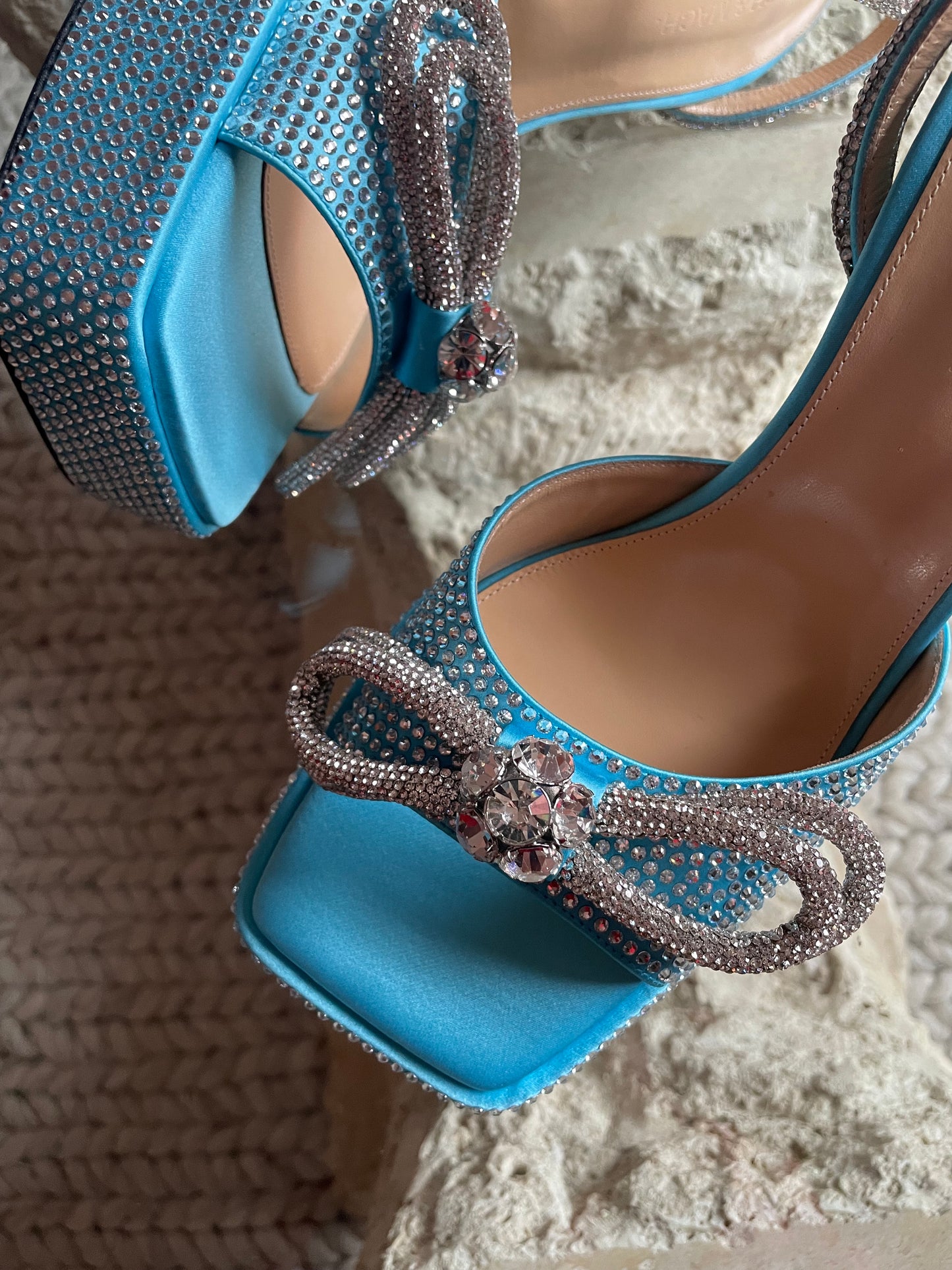 Mach & Mach Double Bow Sparkly Square Toe Platform