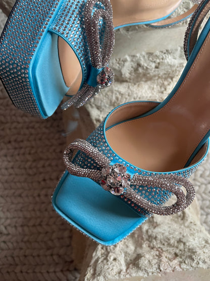 Mach & Mach Double Bow Sparkly Square Toe Platform