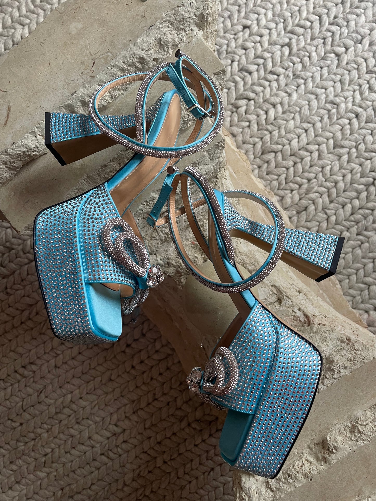 Mach & Mach Double Bow Sparkly Square Toe Platform