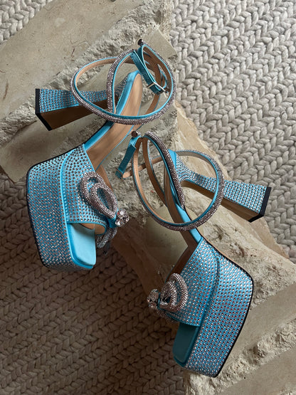 Mach & Mach Double Bow Sparkly Square Toe Platform
