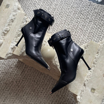 Alexander McQueen Leather Buckle-Cuff Stiletto Moto Booties
