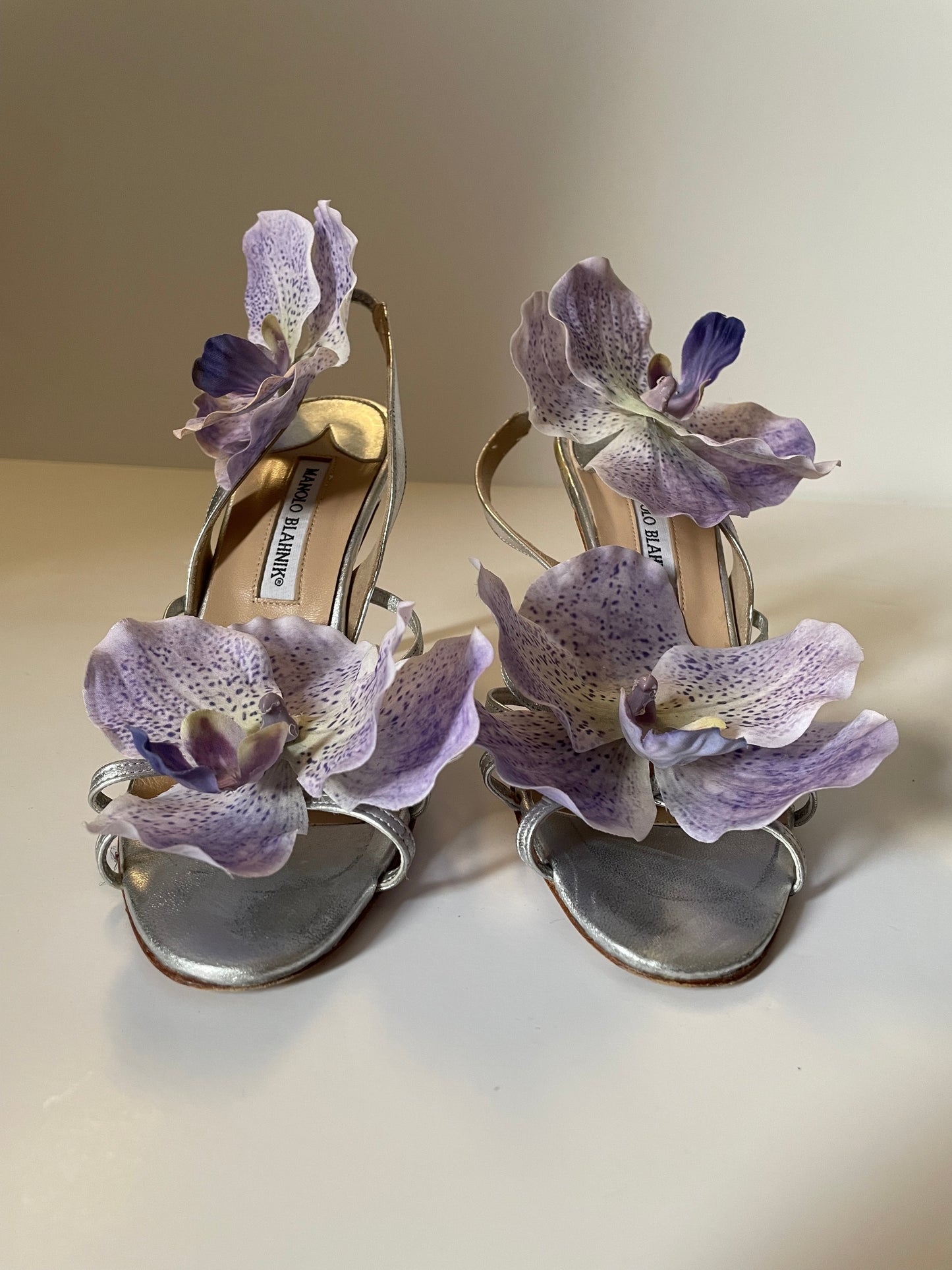 Manolo Blahnik Silver Flower Sandals