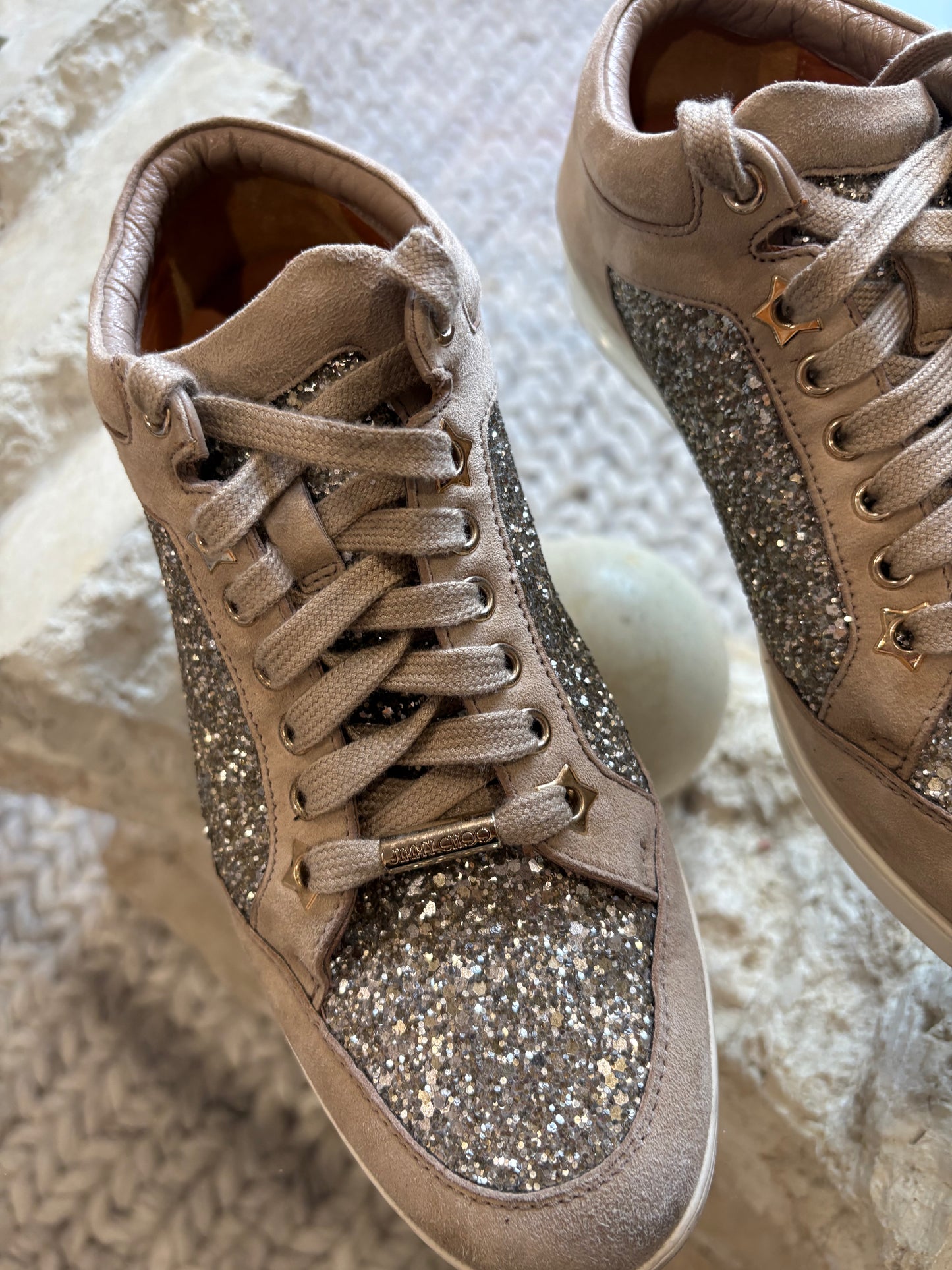 Jimmy Choo Suede Glitter Accents Sneakers