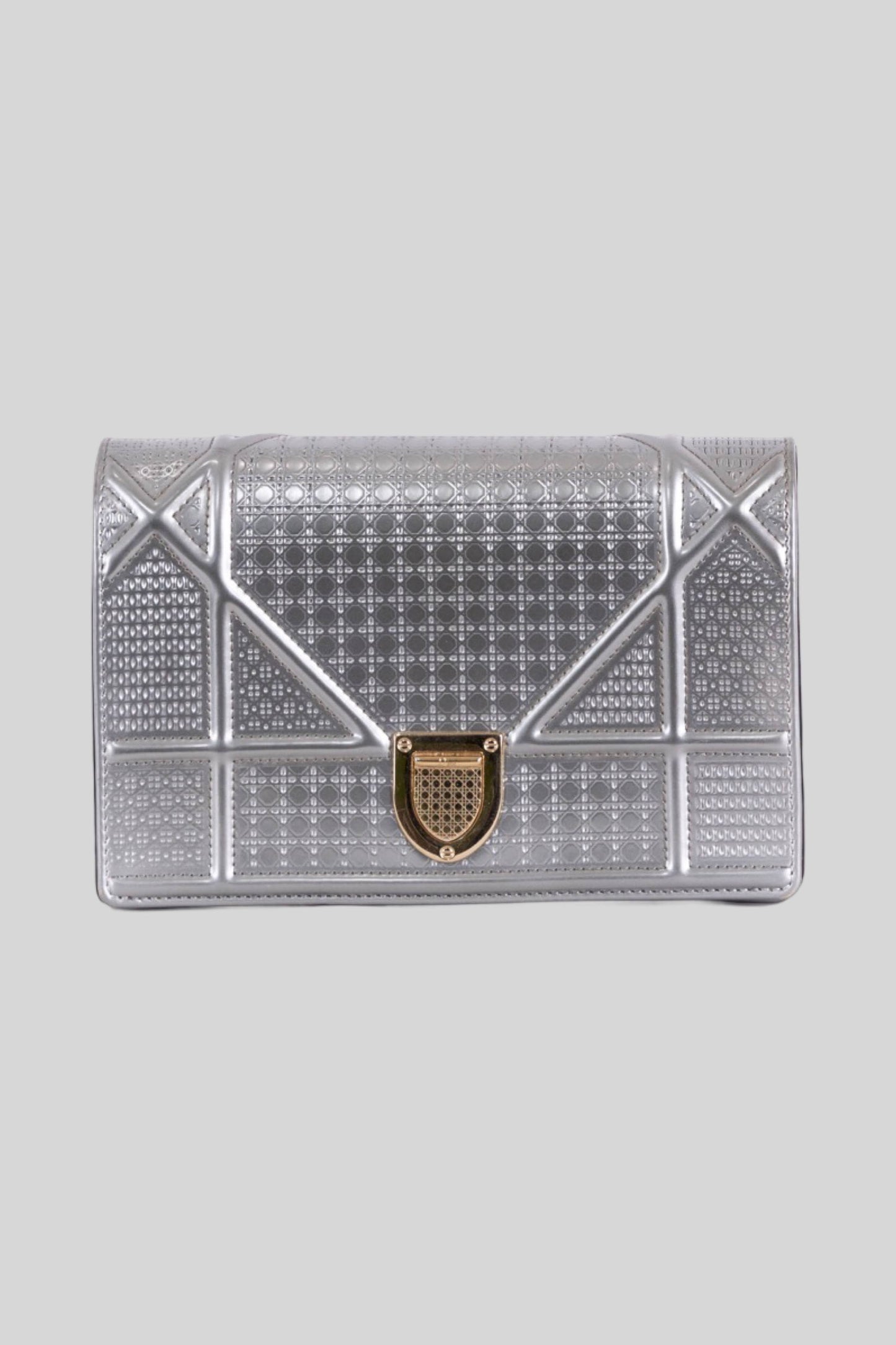 Christian Dior Metallic Patent Micro Cannage Diorama Wallet on Chain