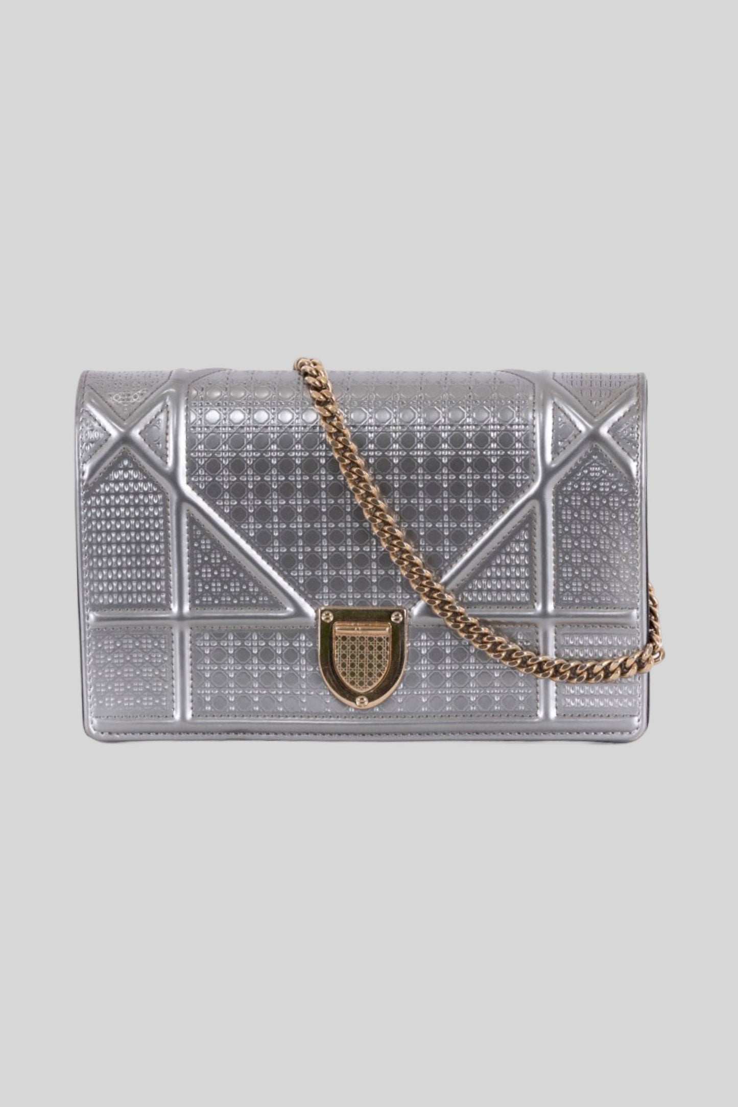 Christian Dior Metallic Patent Micro Cannage Diorama Wallet on Chain