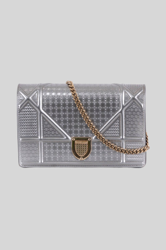 Christian Dior Metallic Patent Micro Cannage Diorama Wallet on Chain