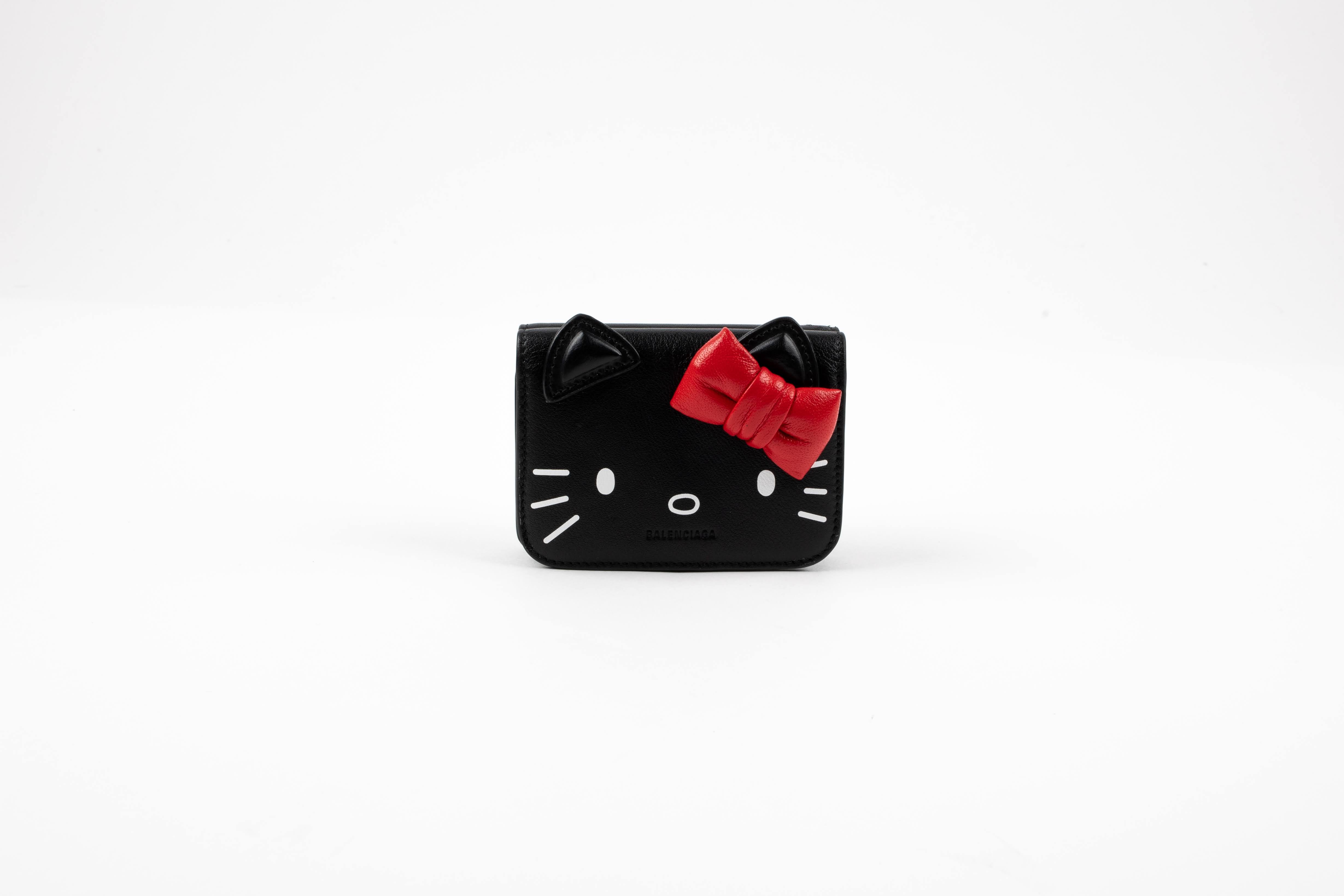 BALENCIAGA Calfskin Hello Kitty Mini Wallet Black 1231721